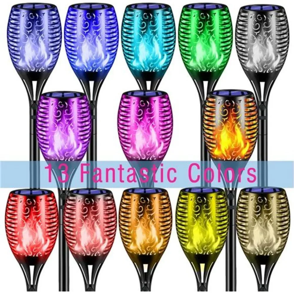 8 Pack Solar Flame Lights Outdoor Flickering Torch, 13 Color Changing